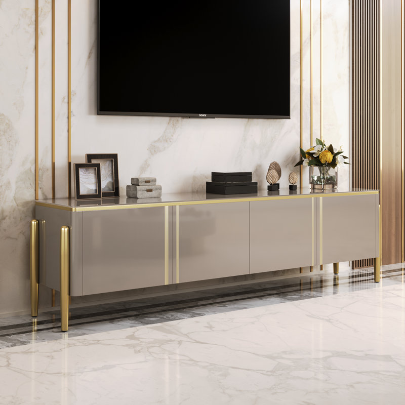 78.7 W Modern TV Stand TV Console with 4 Storage Cabinets Entertainment Center with Stainless Steel Legs